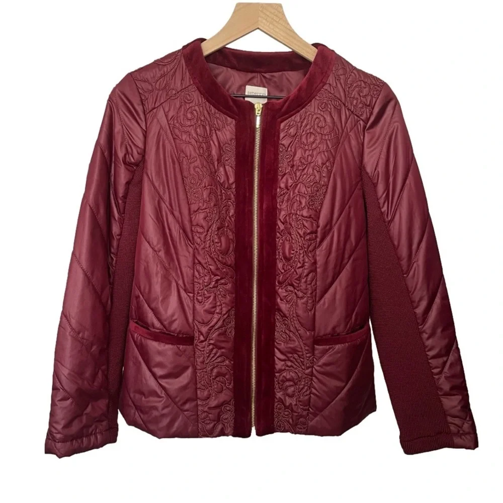 Chico's Zenergy Velvet Trim Jacket Size 0 Long Sleeve Zipper Front Open Front - Picture 3 of 11